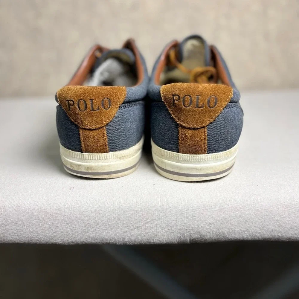 Polo Ralph Lauren Vaughn Mn 12D Blue Chambray Herringbone Suede Classic Sneakers
